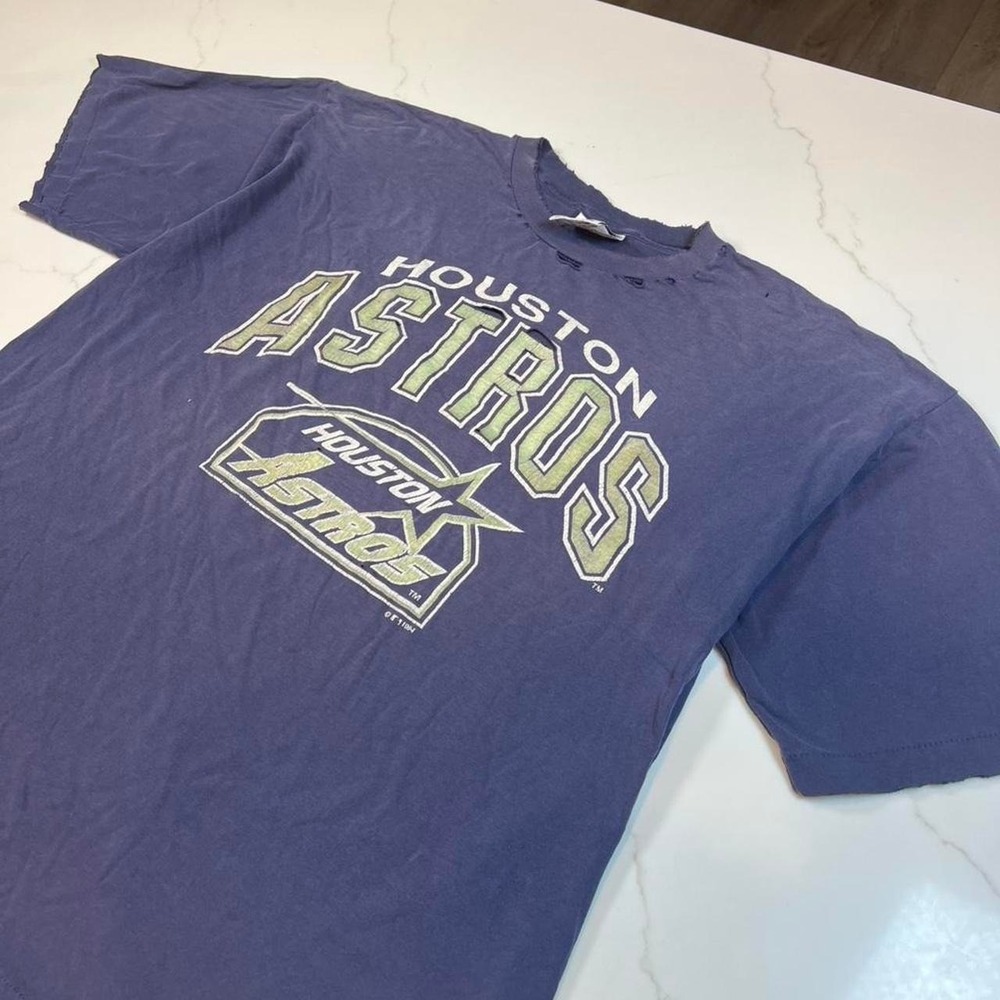 90s Logo Athletic T-Shirt Mens XL Houston Astros Distressed Blue Vintage MLB Tee